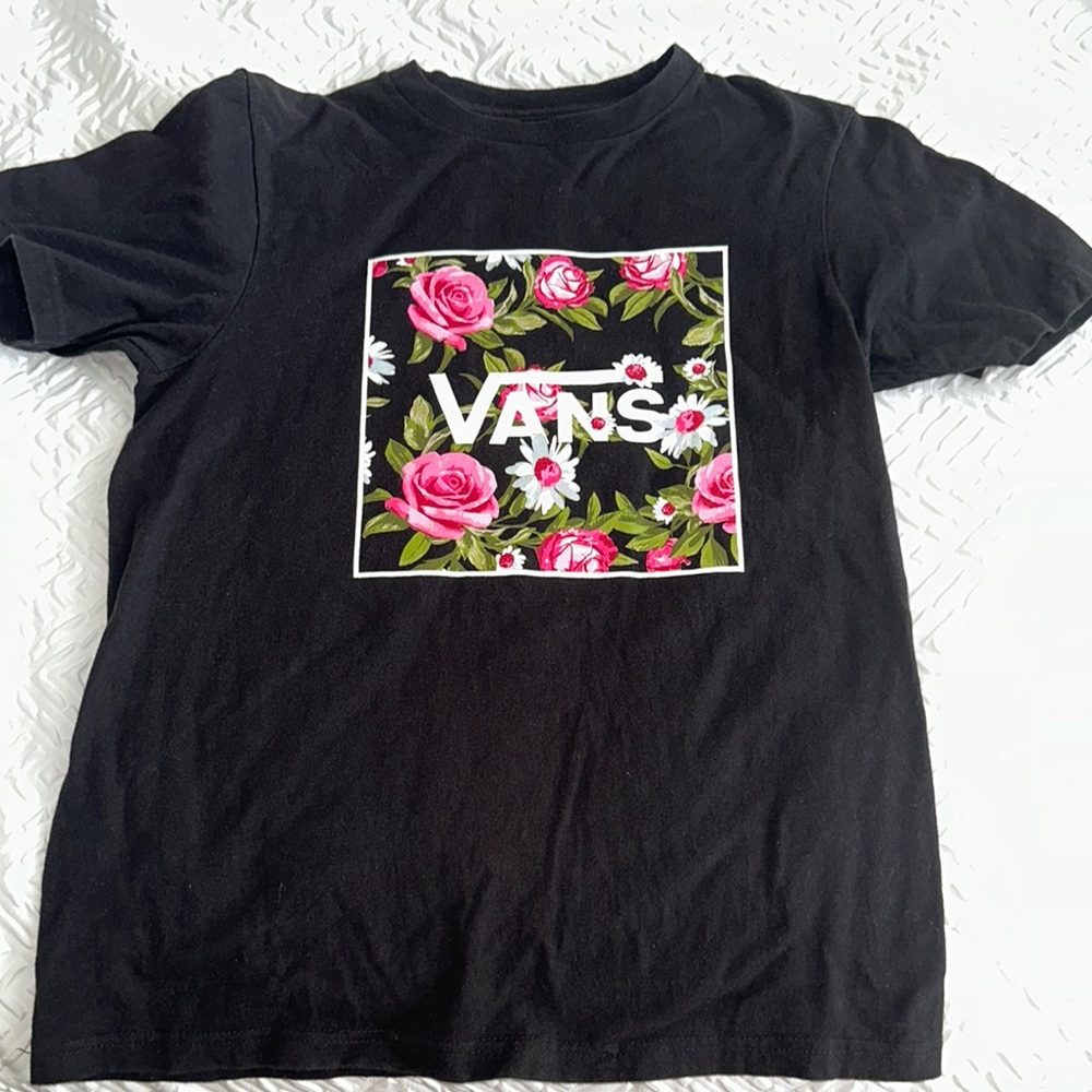 Vans Black Tee with Pink Floral Design